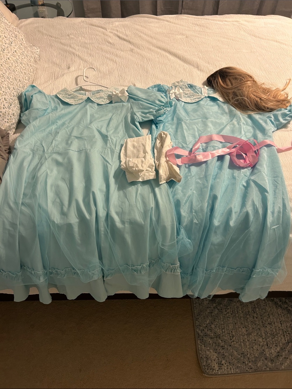 Light Blue Girls' Party Dress Costume with White Collar